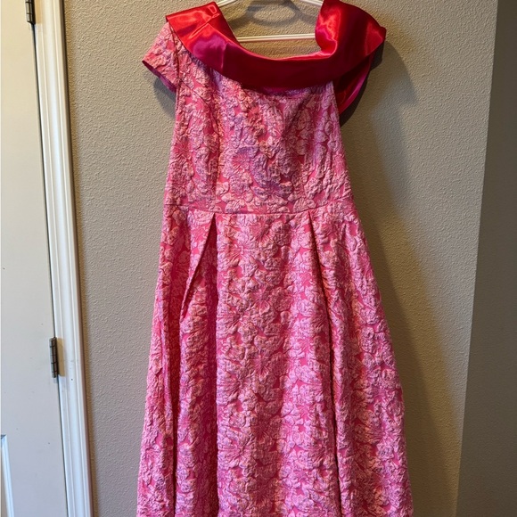 Plus Size Off-Shoulder Pink Jacquard A-Line Midi Dress – Size 0X (Size 12) NWT - Picture 4 of 8